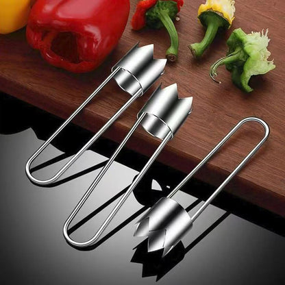 Fruit and Vegetable Corer Pepper Seed Apple Remover Bell Pepper Tomato Corer Tool Stainless Steel Kitchen Gadget onion slicer holder (Pepper Apple Corer Slicing)