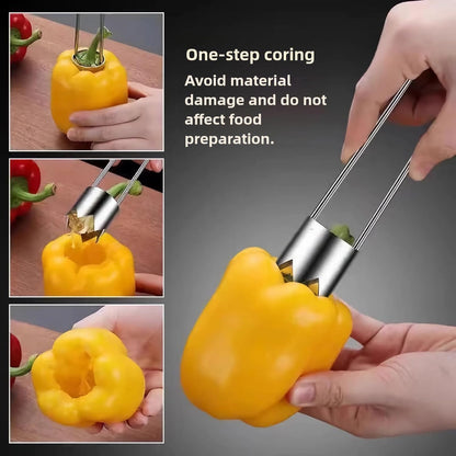 Fruit and Vegetable Corer Pepper Seed Apple Remover Bell Pepper Tomato Corer Tool Stainless Steel Kitchen Gadget onion slicer holder (Pepper Apple Corer Slicing)