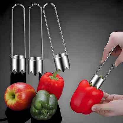Fruit and Vegetable Corer Pepper Seed Apple Remover Bell Pepper Tomato Corer Tool Stainless Steel Kitchen Gadget onion slicer holder (Pepper Apple Corer Slicing)