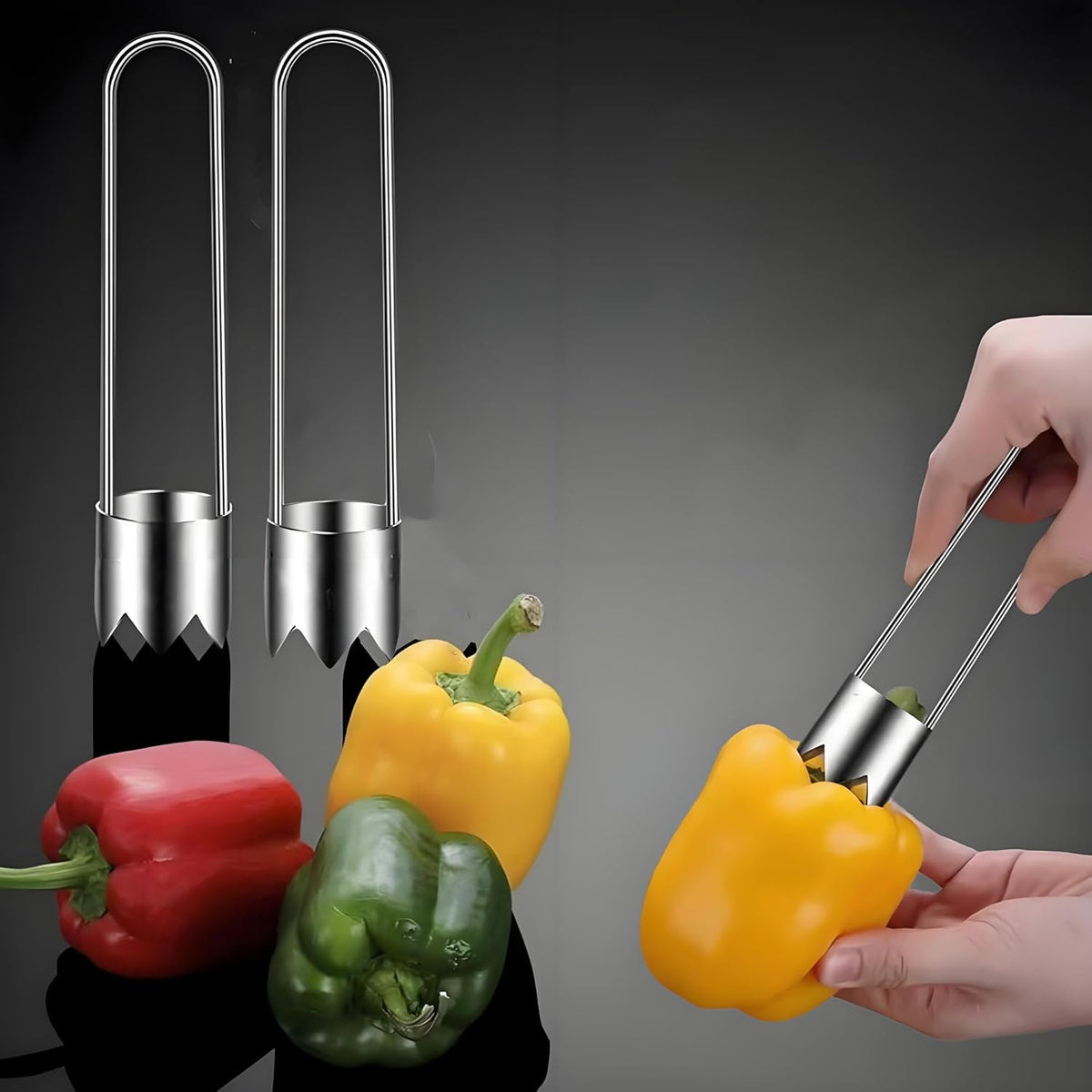 Fruit and Vegetable Corer Pepper Seed Apple Remover Bell Pepper Tomato Corer Tool Stainless Steel Kitchen Gadget onion slicer holder (Pepper Apple Corer Slicing)