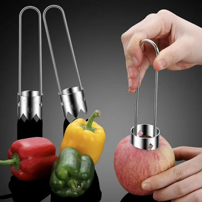 Fruit and Vegetable Corer Pepper Seed Apple Remover Bell Pepper Tomato Corer Tool Stainless Steel Kitchen Gadget onion slicer holder (Pepper Apple Corer Slicing)