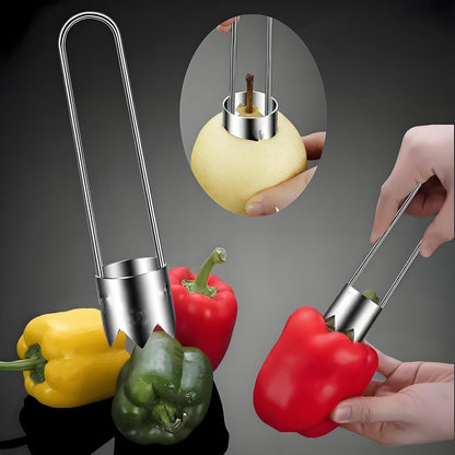 Fruit and Vegetable Corer Pepper Seed Apple Remover Bell Pepper Tomato Corer Tool Stainless Steel Kitchen Gadget onion slicer holder (Pepper Apple Corer Slicing)