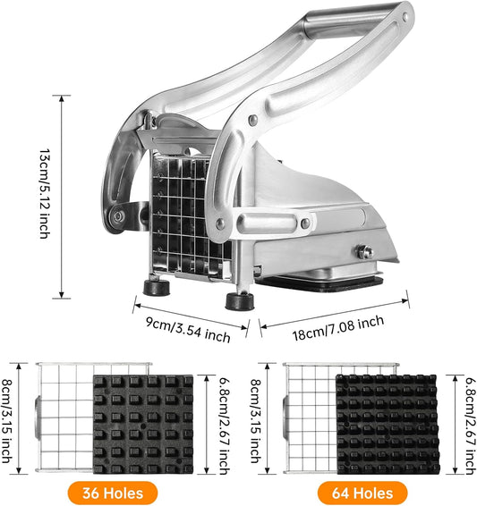 Premium French Fry Cutter & Potato Slicer – Stainless Steel Vegetable Cutter with 1/2 & 1/3 Inch Blades for Fries, Potatoes, Chips & Carrots (1-Pack)