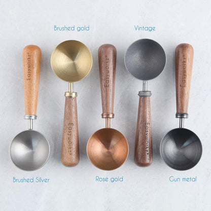 Retro Stainless Steel Coffee Spoon With Black Walnut Handle,10g - Measuring Spoon (Brushed gold)