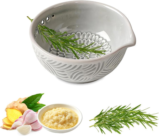 Herb Stripper Garlic Grater, Ceramic 3 in 1 Handmade Ginger Bowl | Herbs Leaf Peeling Stripping Plate 7 Hole Sizes Pottery Peeler Stripper Kitchen Tools Kale Chard Collard Thyme Basil Rosemary