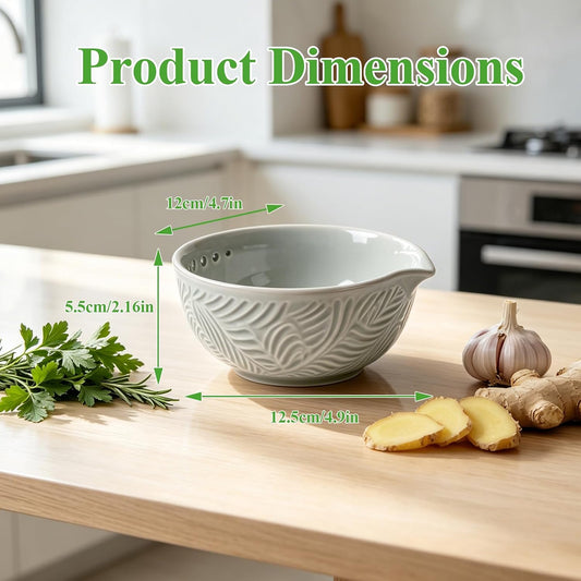 Herb Stripper Garlic Grater, Ceramic 3 in 1 Handmade Ginger Bowl | Herbs Leaf Peeling Stripping Plate 7 Hole Sizes Pottery Peeler Stripper Kitchen Tools Kale Chard Collard Thyme Basil Rosemary