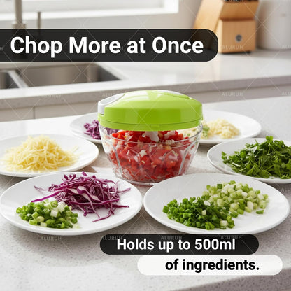 Manual Food Chopper with Hand Pull Rope Design, Stainless Steel Blade (GREEN)