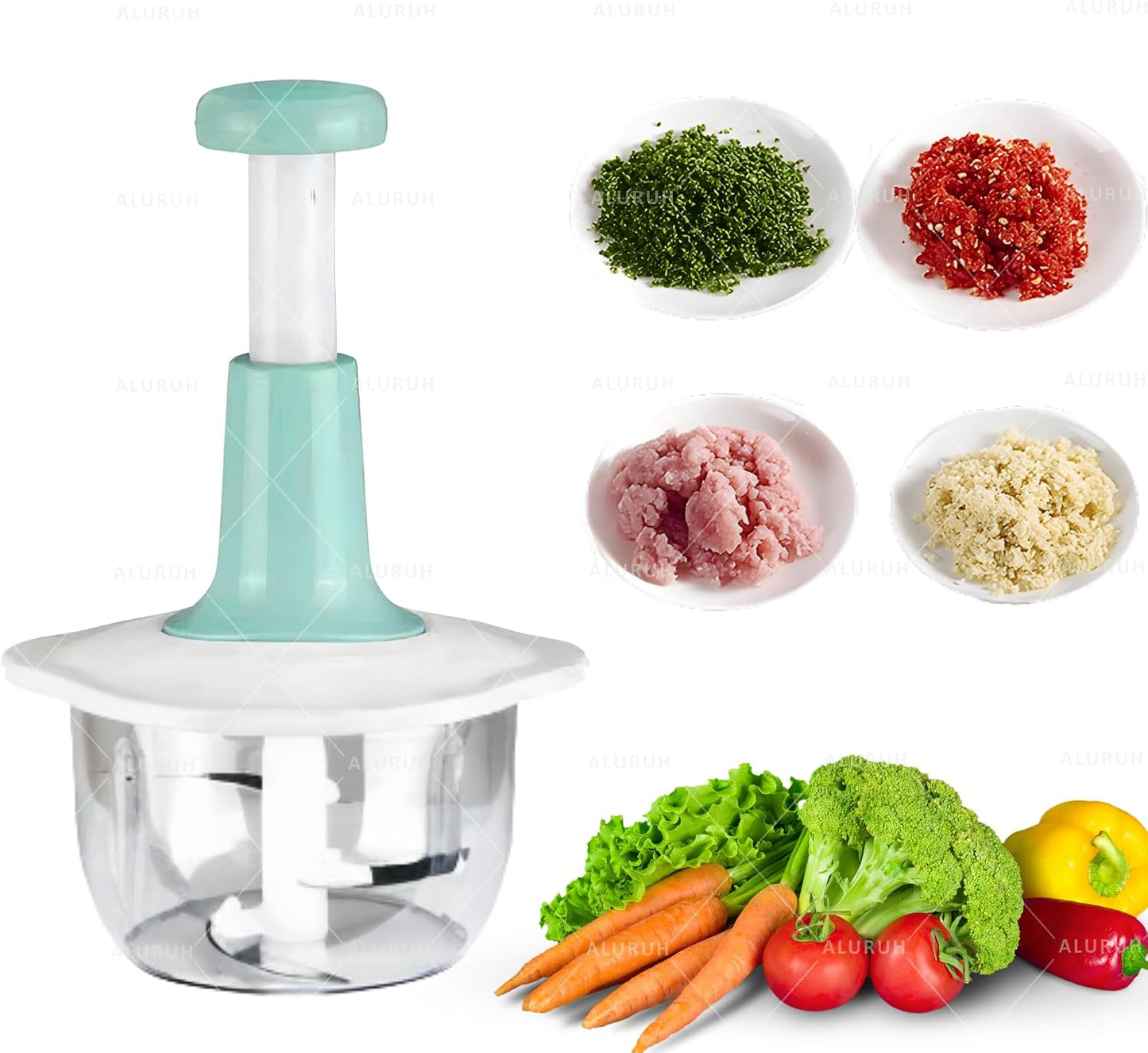 Manual Food Chopper with Hand Pull Rope Design, Stainless Steel Blade (GREEN)