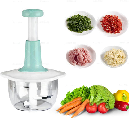 Manual Food Chopper with Hand Pull Rope Design, Stainless Steel Blade (GREEN)