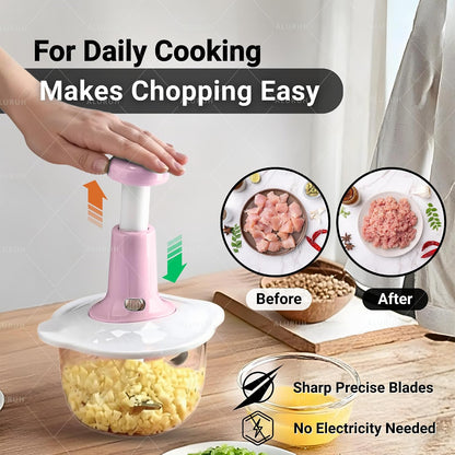 Manual Food Chopper with Hand Pull Rope Design, Stainless Steel Blade (GREEN)