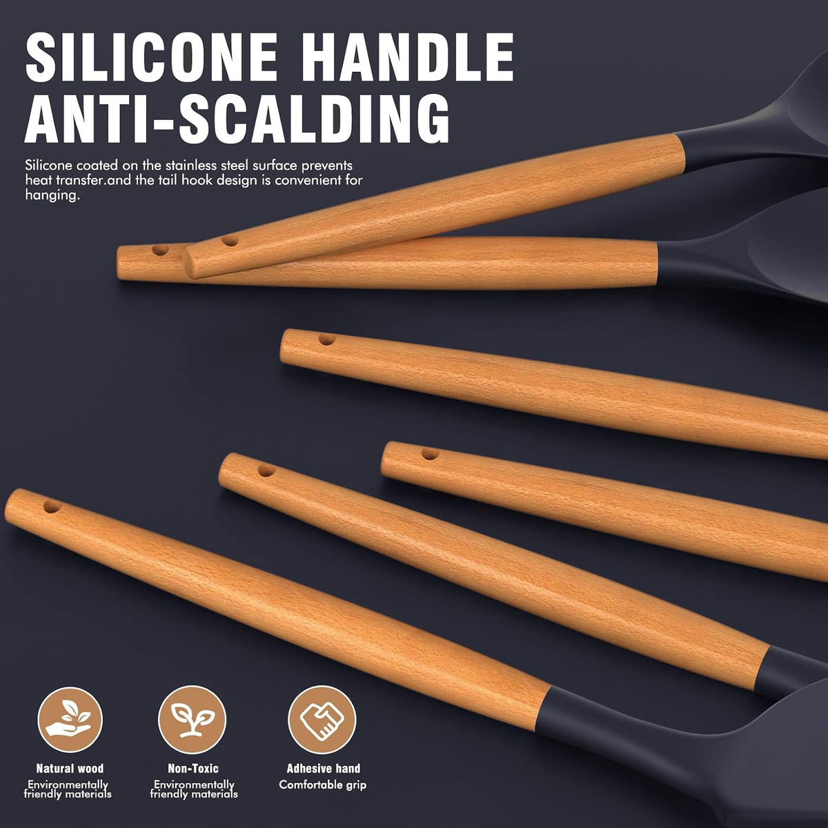 Silicone Kitchen Utensils Set, Food-grade Cooking Utensils, BPA-Free