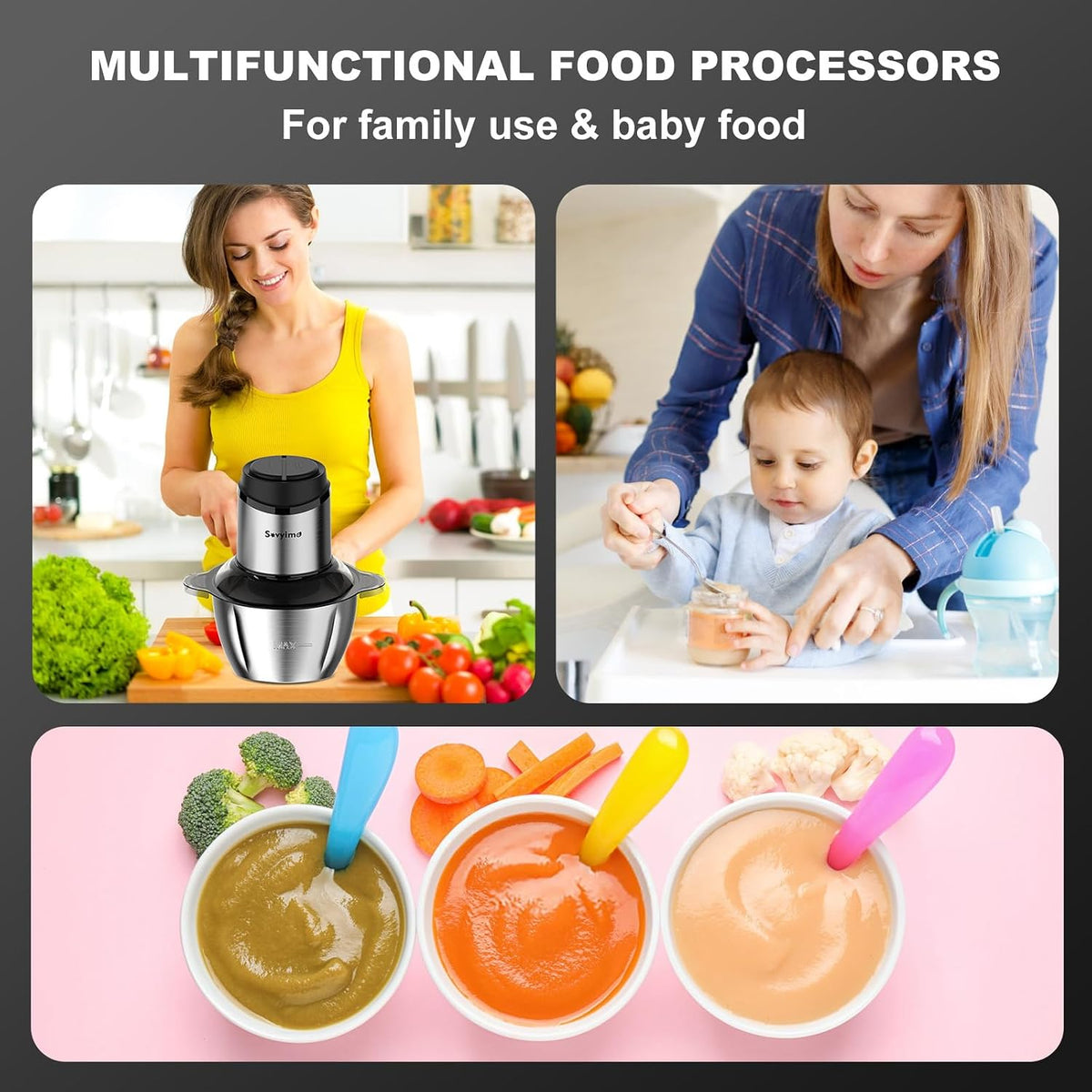 Food Processor, 2‑Speed Electric Food Chopper & Small Meat Grinder