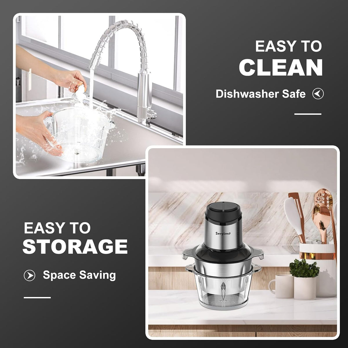 Food Processor, 2‑Speed Electric Food Chopper & Small Meat Grinder