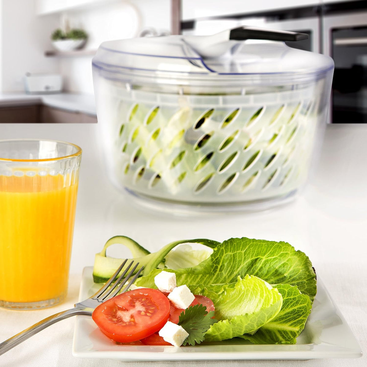 Large Salad Spinner Lettuce Dryer - Easy Spin Salad Spinner Large Vegetable Washer - Manual Salad spinner - Vegetable Dryer - Veggie Spinner Dry Salad Spinner