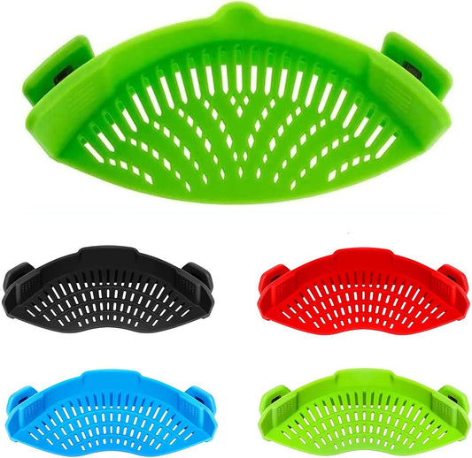 Snap Strainer Clip-on for Pots Pans, Clip on Pot Strainer | Hands-free, Heat Resistant Silicone, Pour Spout for Pasta Vegetable Noodles, Colander and Sieve, Snaps On Pots Bowls Pans