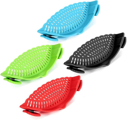 Snap Strainer Clip-on for Pots Pans, Clip on Pot Strainer | Hands-free, Heat Resistant Silicone, Pour Spout for Pasta Vegetable Noodles, Colander and Sieve, Snaps On Pots Bowls Pans
