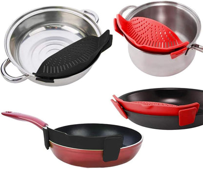 Snap Strainer Clip-on for Pots Pans, Clip on Pot Strainer | Hands-free, Heat Resistant Silicone, Pour Spout for Pasta Vegetable Noodles, Colander and Sieve, Snaps On Pots Bowls Pans