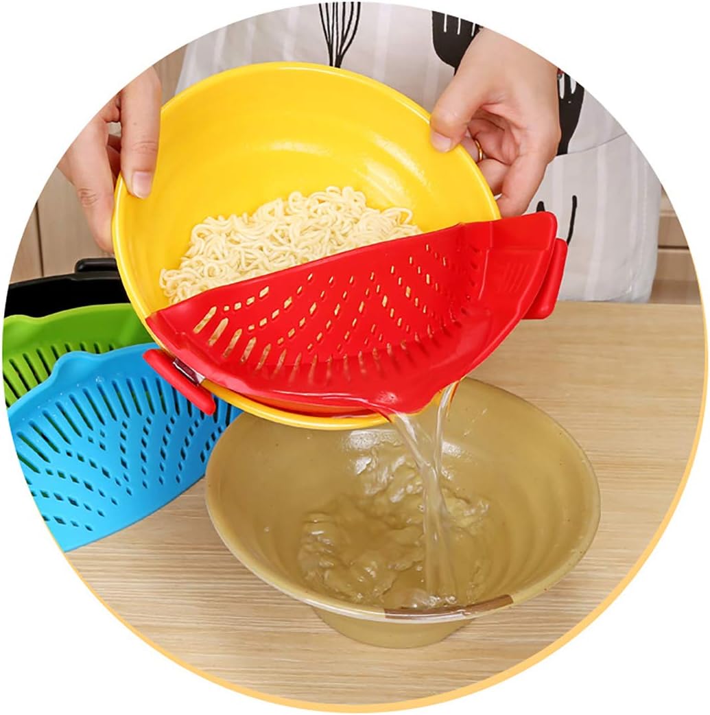 Snap Strainer Clip-on for Pots Pans, Clip on Pot Strainer | Hands-free, Heat Resistant Silicone, Pour Spout for Pasta Vegetable Noodles, Colander and Sieve, Snaps On Pots Bowls Pans