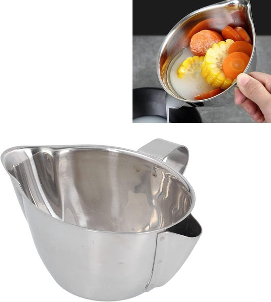 Stainless Steel Fat Separator for Gravy – 10oz Oil & Grease Separator Cup with Dual Spout, Small Soup Strainer Bowl for Broth, Kitchen Gadget for Cooking, Dishwasher Safe