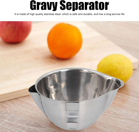 Stainless Steel Fat Separator for Gravy – 10oz Oil & Grease Separator Cup with Dual Spout, Small Soup Strainer Bowl for Broth, Kitchen Gadget for Cooking, Dishwasher Safe