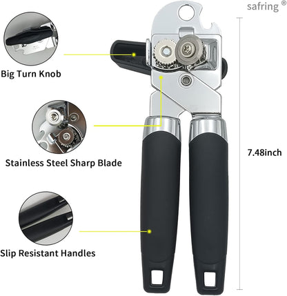 Can Opener Manual, Handheld Strong Heavy Duty Stainless Steel Can Opener, Comfortable Handle, Sharp Blade Smooth Edge, Can Openers with Multifunctional Bottle Opener