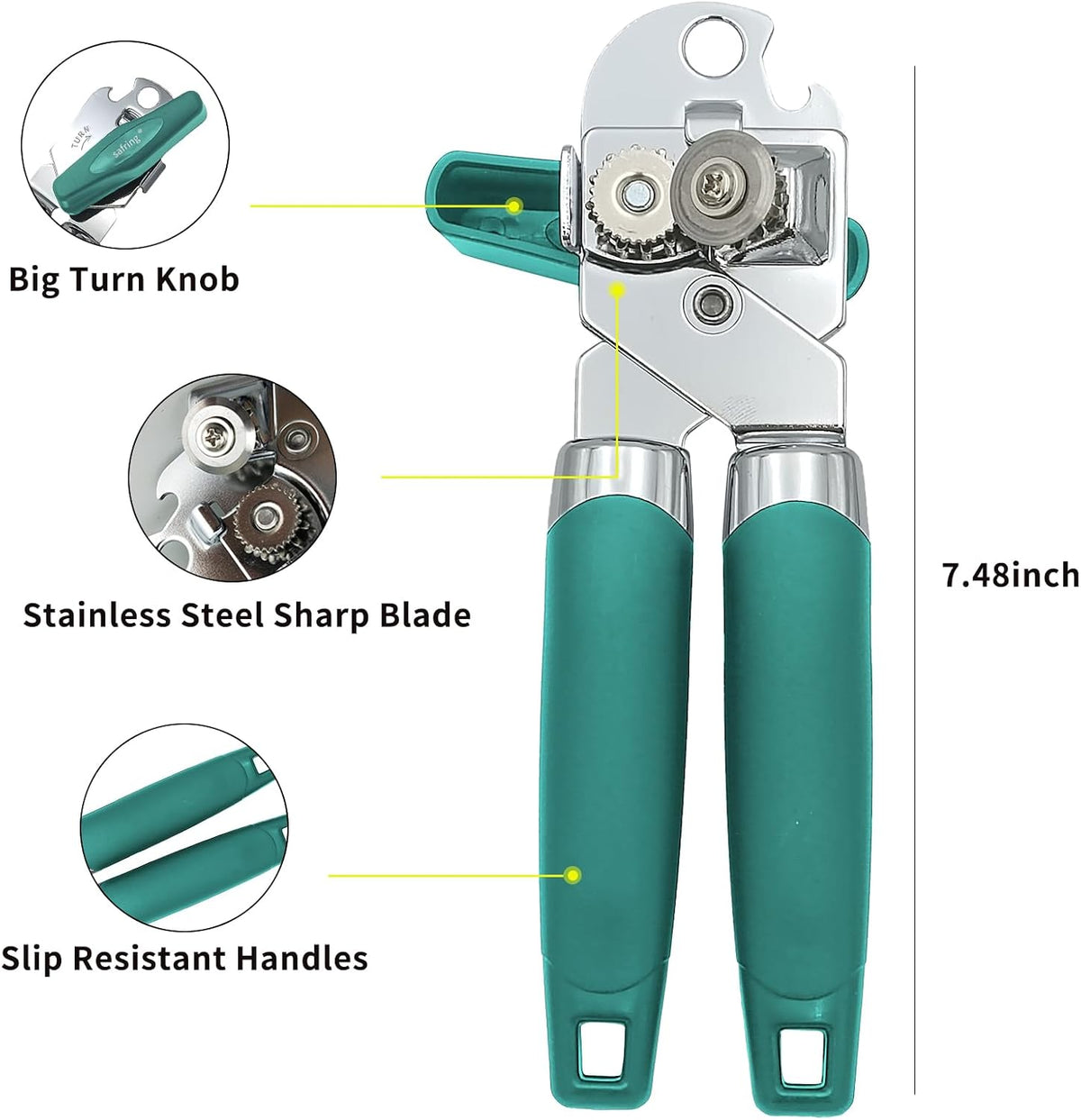 Can Opener Manual, Handheld Strong Heavy Duty Stainless Steel Can Opener, Comfortable Handle, Sharp Blade Smooth Edge, Can Openers with Multifunctional Bottle Opener