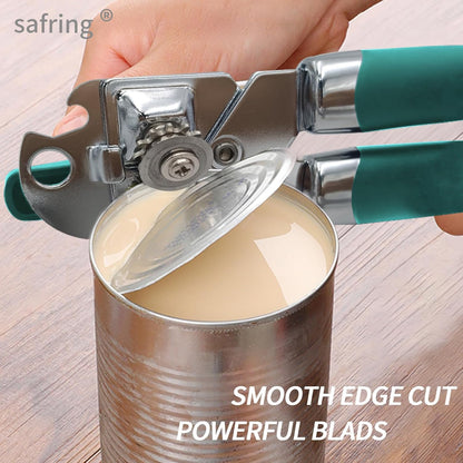 Can Opener Manual, Handheld Strong Heavy Duty Stainless Steel Can Opener, Comfortable Handle, Sharp Blade Smooth Edge, Can Openers with Multifunctional Bottle Opener