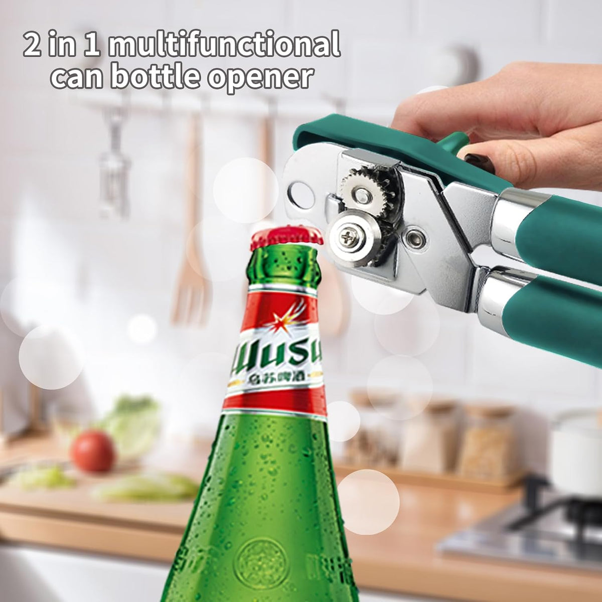 Can Opener Manual, Handheld Strong Heavy Duty Stainless Steel Can Opener, Comfortable Handle, Sharp Blade Smooth Edge, Can Openers with Multifunctional Bottle Opener