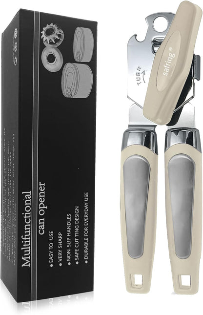 Can Opener Manual, Handheld Strong Heavy Duty Stainless Steel Can Opener, Comfortable Handle, Sharp Blade Smooth Edge, Can Openers with Multifunctional Bottle Opener