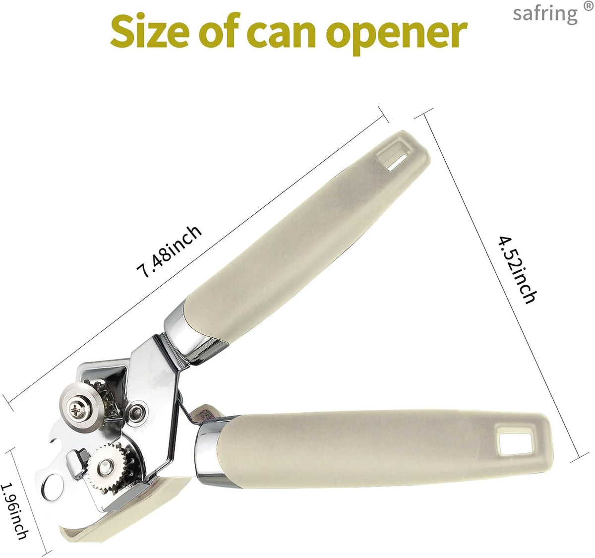 Can Opener Manual, Handheld Strong Heavy Duty Stainless Steel Can Opener, Comfortable Handle, Sharp Blade Smooth Edge, Can Openers with Multifunctional Bottle Opener