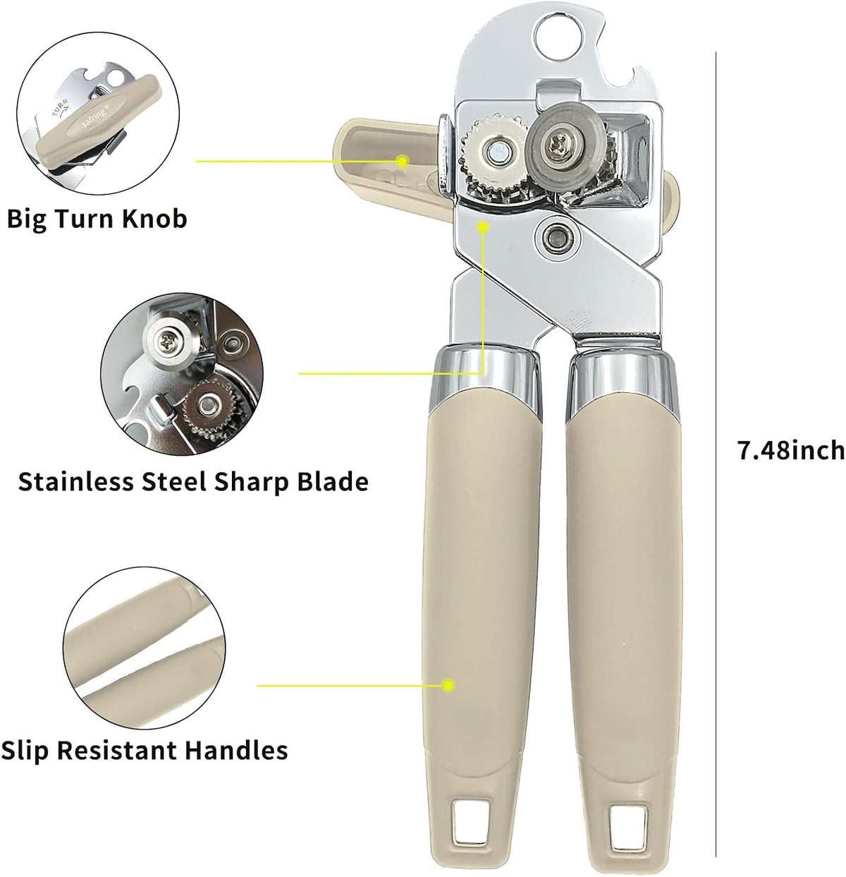 Can Opener Manual, Handheld Strong Heavy Duty Stainless Steel Can Opener, Comfortable Handle, Sharp Blade Smooth Edge, Can Openers with Multifunctional Bottle Opener
