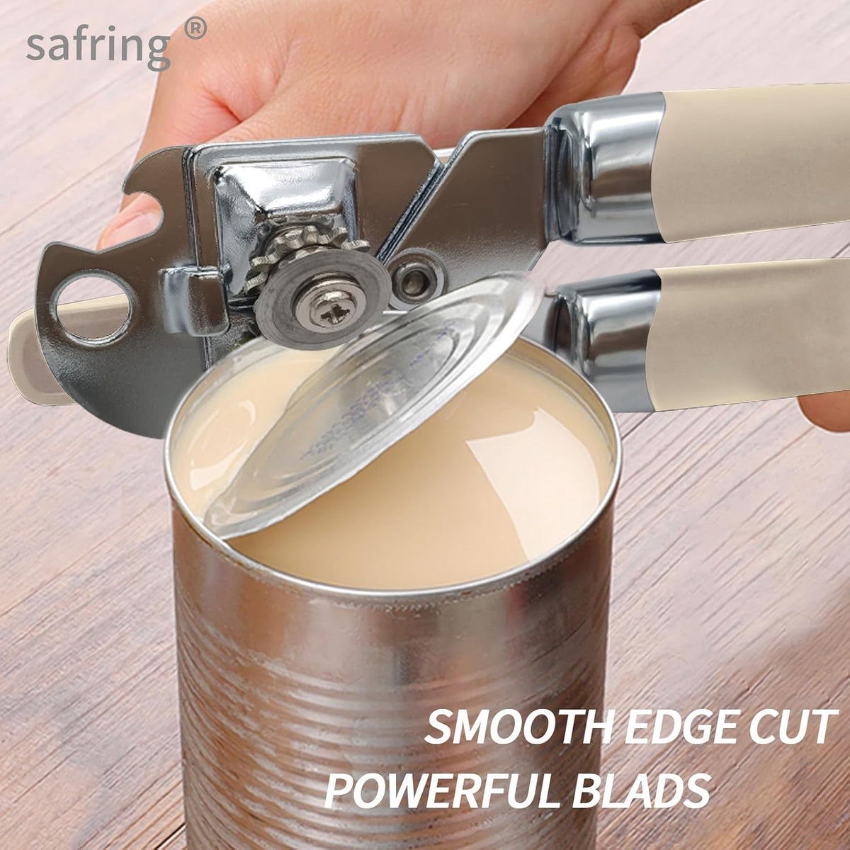 Can Opener Manual, Handheld Strong Heavy Duty Stainless Steel Can Opener, Comfortable Handle, Sharp Blade Smooth Edge, Can Openers with Multifunctional Bottle Opener