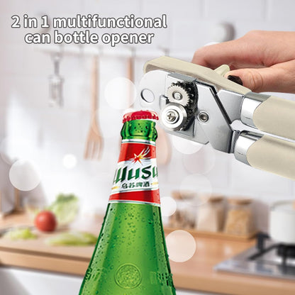 Can Opener Manual, Handheld Strong Heavy Duty Stainless Steel Can Opener, Comfortable Handle, Sharp Blade Smooth Edge, Can Openers with Multifunctional Bottle Opener