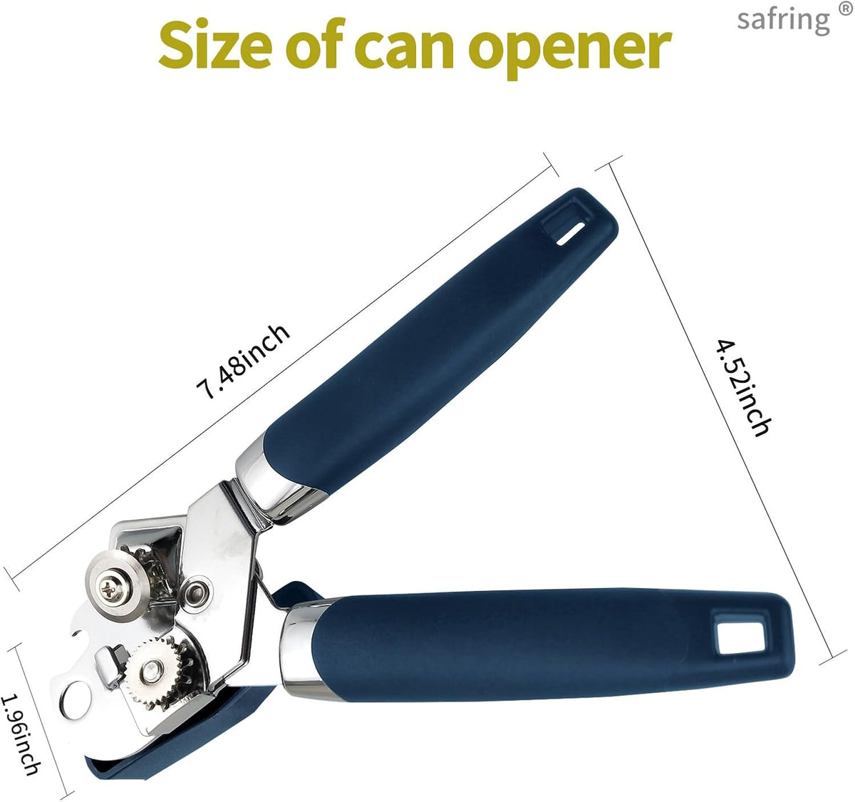 Can Opener Manual, Handheld Strong Heavy Duty Stainless Steel Can Opener, Comfortable Handle, Sharp Blade Smooth Edge, Can Openers with Multifunctional Bottle Opener