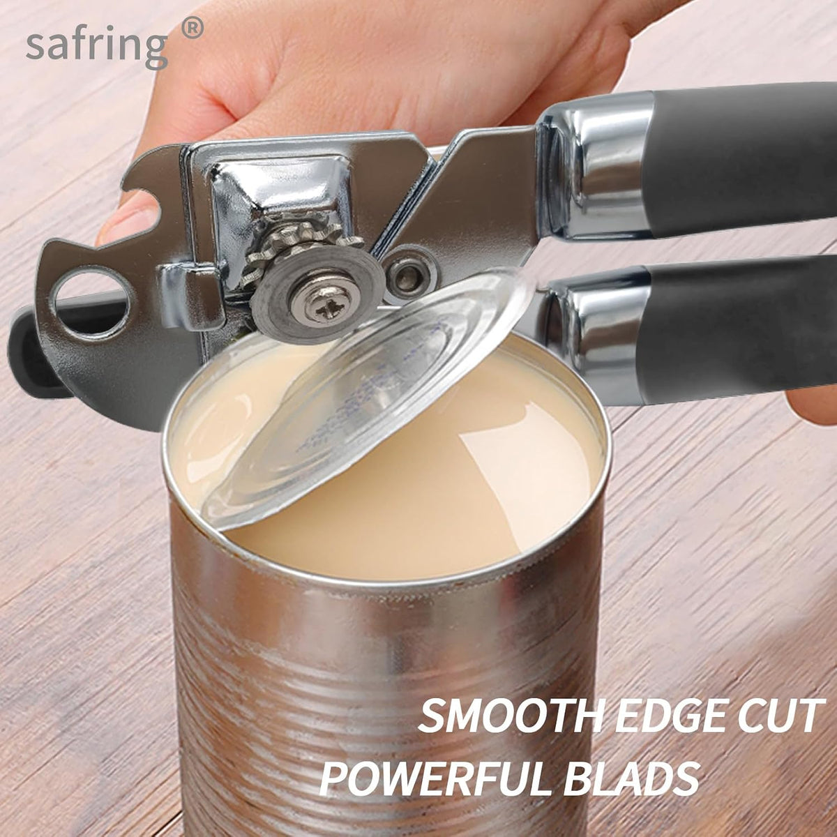Can Opener Manual, Handheld Strong Heavy Duty Stainless Steel Can Opener, Comfortable Handle, Sharp Blade Smooth Edge, Can Openers with Multifunctional Bottle Opener