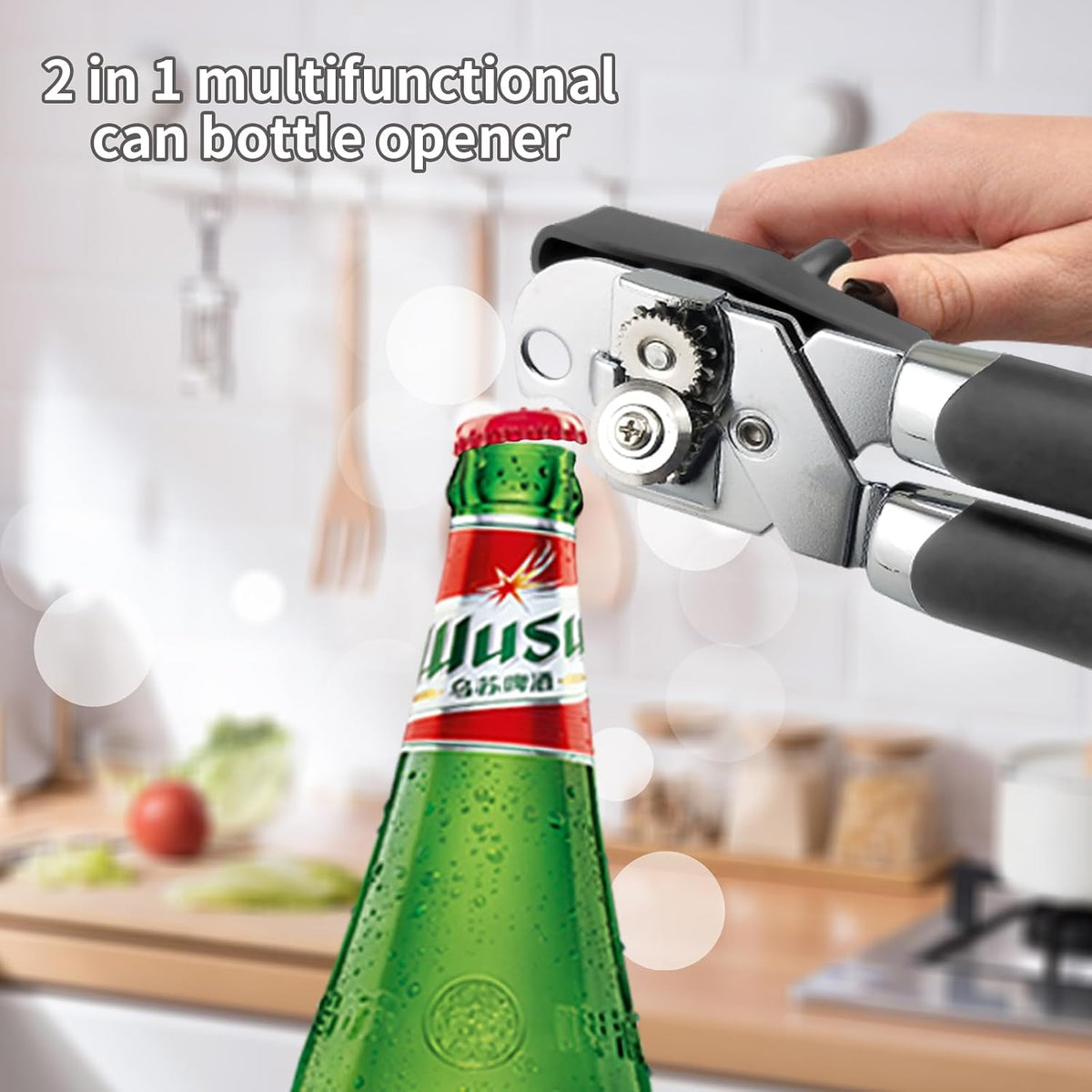 Can Opener Manual, Handheld Strong Heavy Duty Stainless Steel Can Opener, Comfortable Handle, Sharp Blade Smooth Edge, Can Openers with Multifunctional Bottle Opener