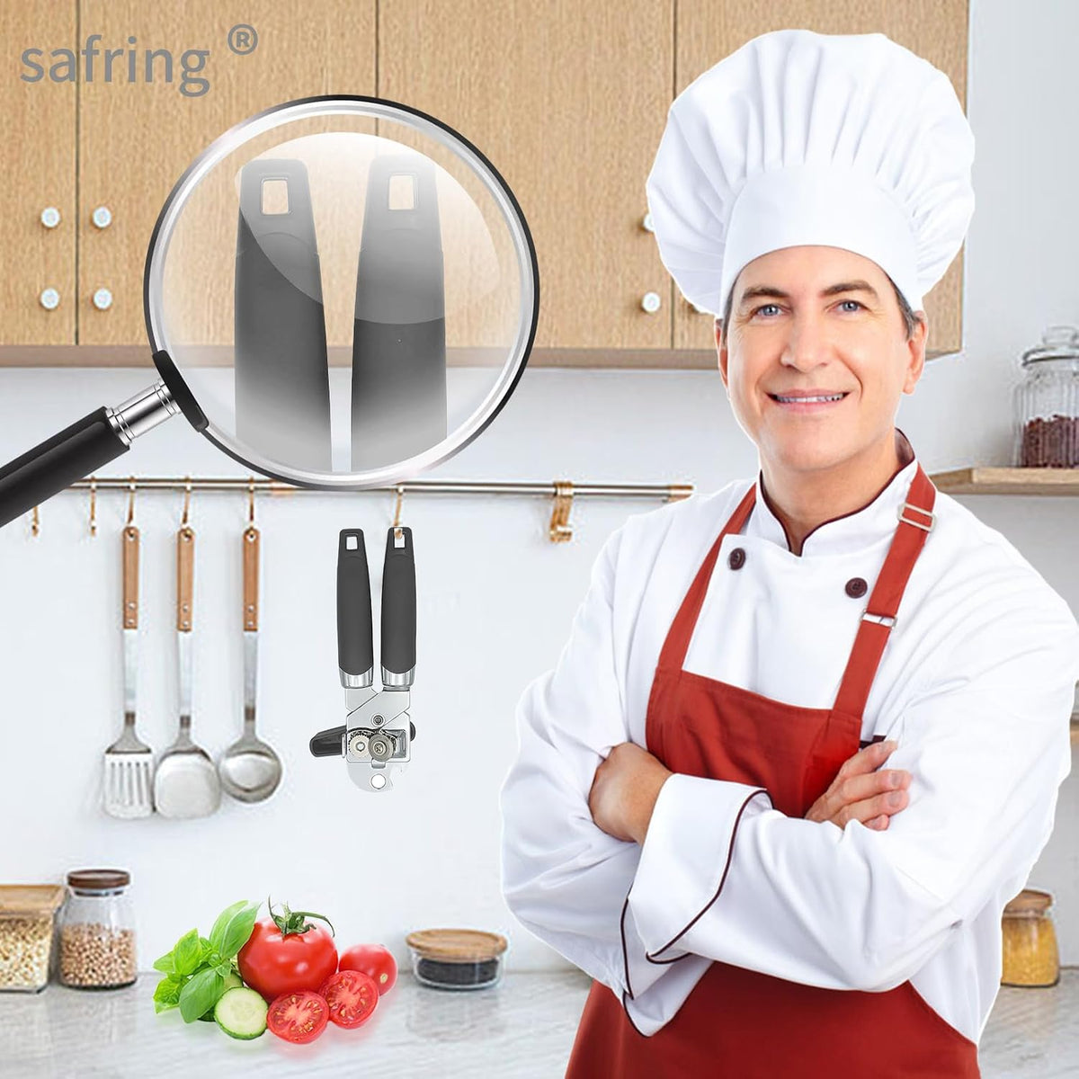 Can Opener Manual, Handheld Strong Heavy Duty Stainless Steel Can Opener, Comfortable Handle, Sharp Blade Smooth Edge, Can Openers with Multifunctional Bottle Opener