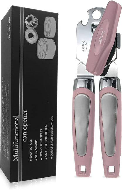 Can Opener Manual, Handheld Strong Heavy Duty Stainless Steel Can Opener, Comfortable Handle, Sharp Blade Smooth Edge, Can Openers with Multifunctional Bottle Opener