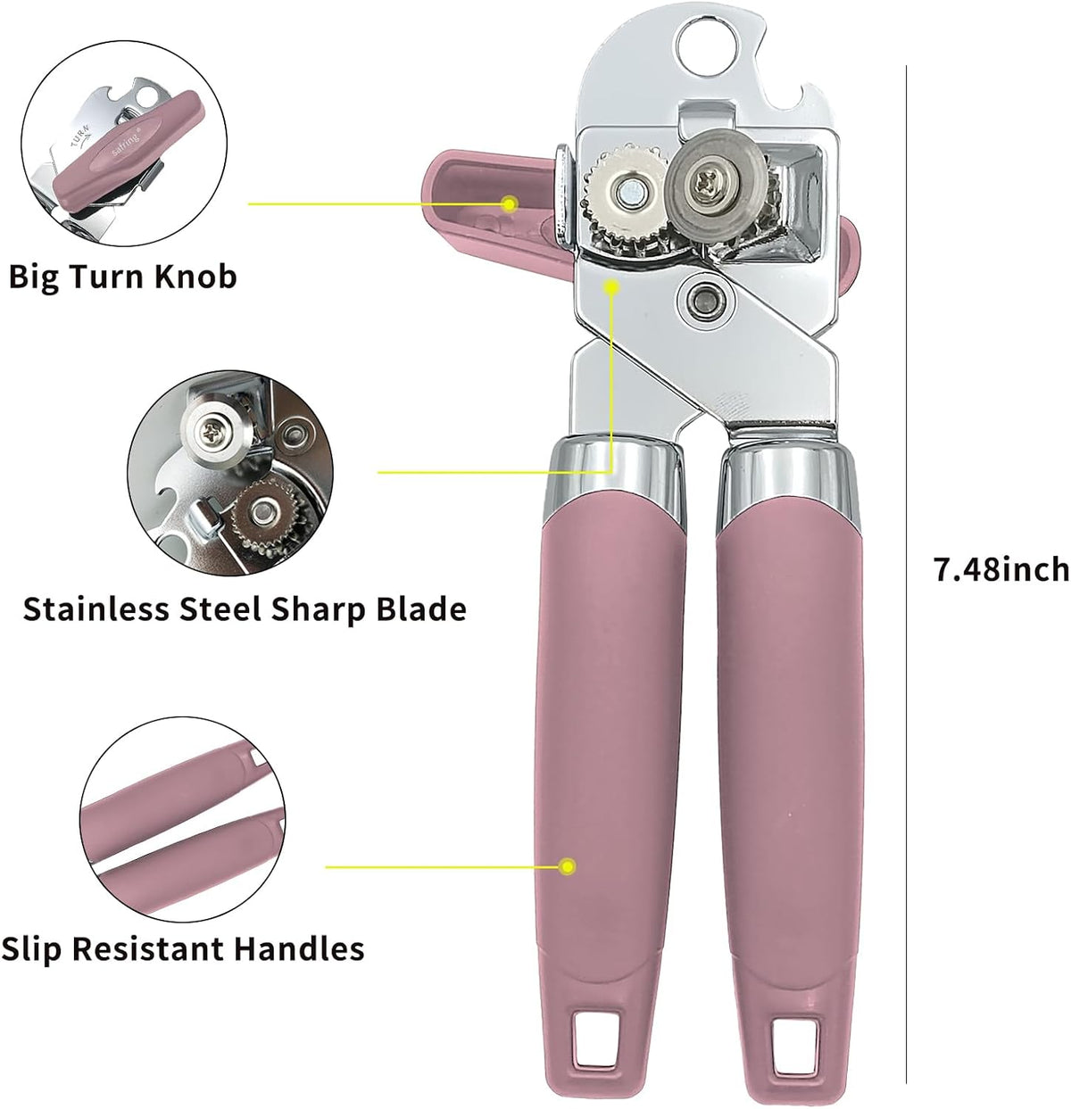 Can Opener Manual, Handheld Strong Heavy Duty Stainless Steel Can Opener, Comfortable Handle, Sharp Blade Smooth Edge, Can Openers with Multifunctional Bottle Opener