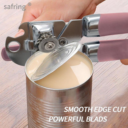 Can Opener Manual, Handheld Strong Heavy Duty Stainless Steel Can Opener, Comfortable Handle, Sharp Blade Smooth Edge, Can Openers with Multifunctional Bottle Opener