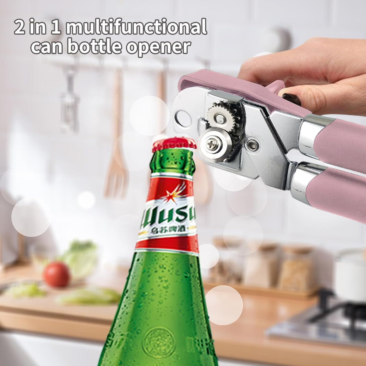 Can Opener Manual, Handheld Strong Heavy Duty Stainless Steel Can Opener, Comfortable Handle, Sharp Blade Smooth Edge, Can Openers with Multifunctional Bottle Opener