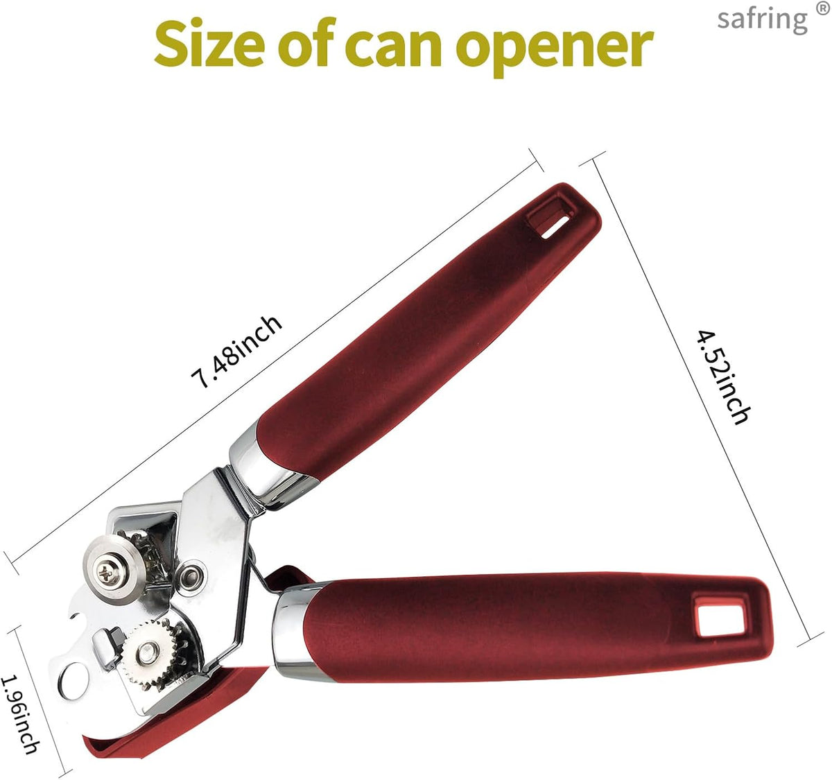 Can Opener Manual, Handheld Strong Heavy Duty Stainless Steel Can Opener, Comfortable Handle, Sharp Blade Smooth Edge, Can Openers with Multifunctional Bottle Opener