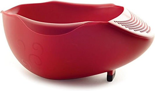 NOR-2176 Plastic Serving Bowl with Strainer , Red