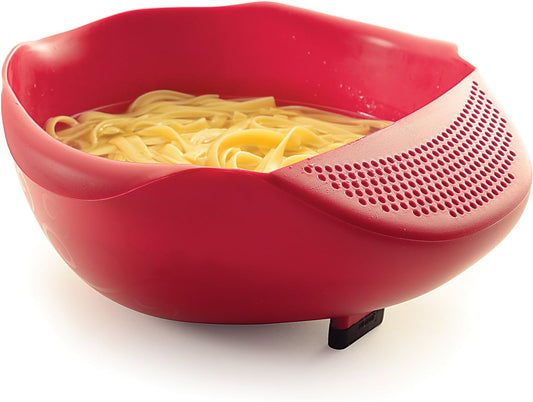 NOR-2176 Plastic Serving Bowl with Strainer , Red