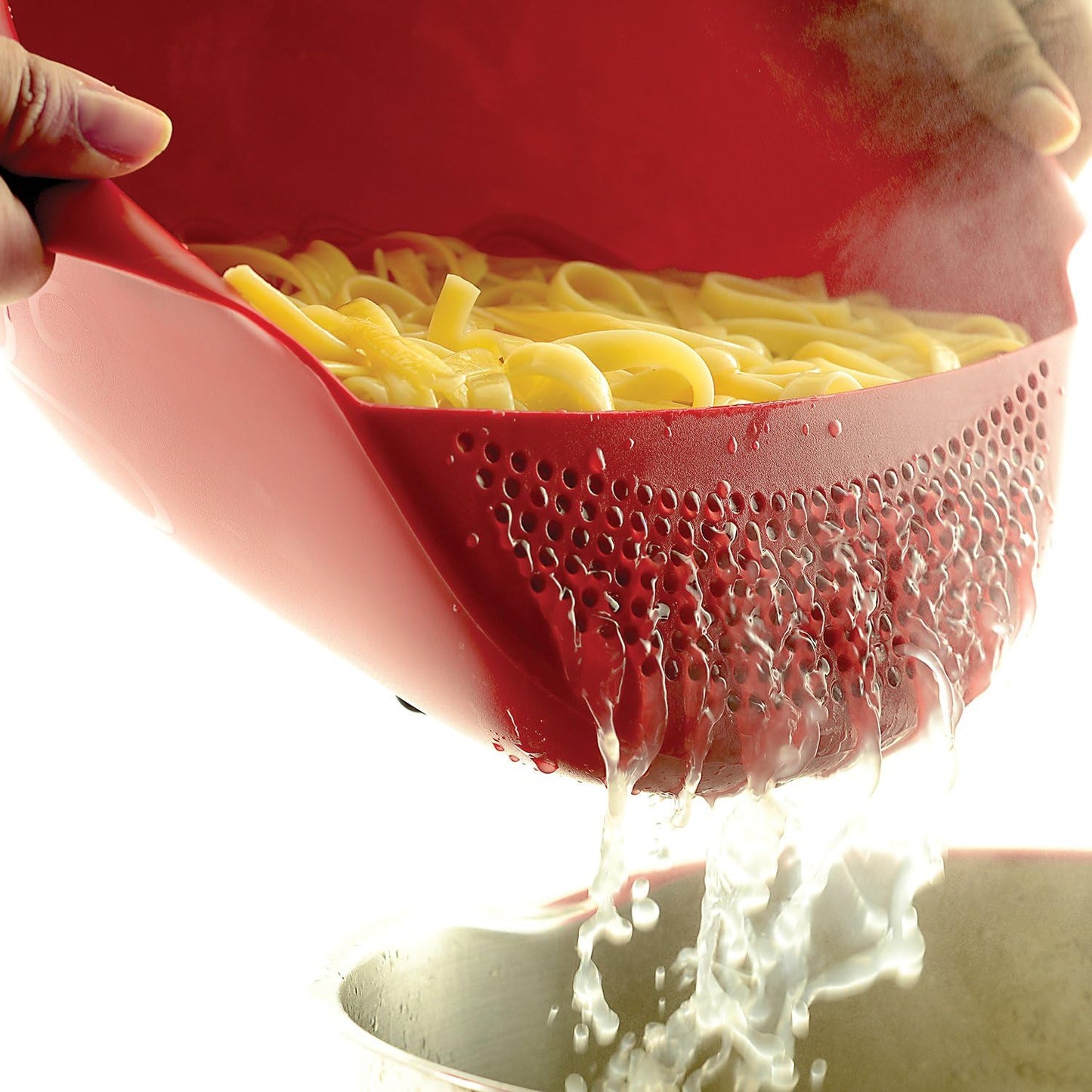 NOR-2176 Plastic Serving Bowl with Strainer , Red