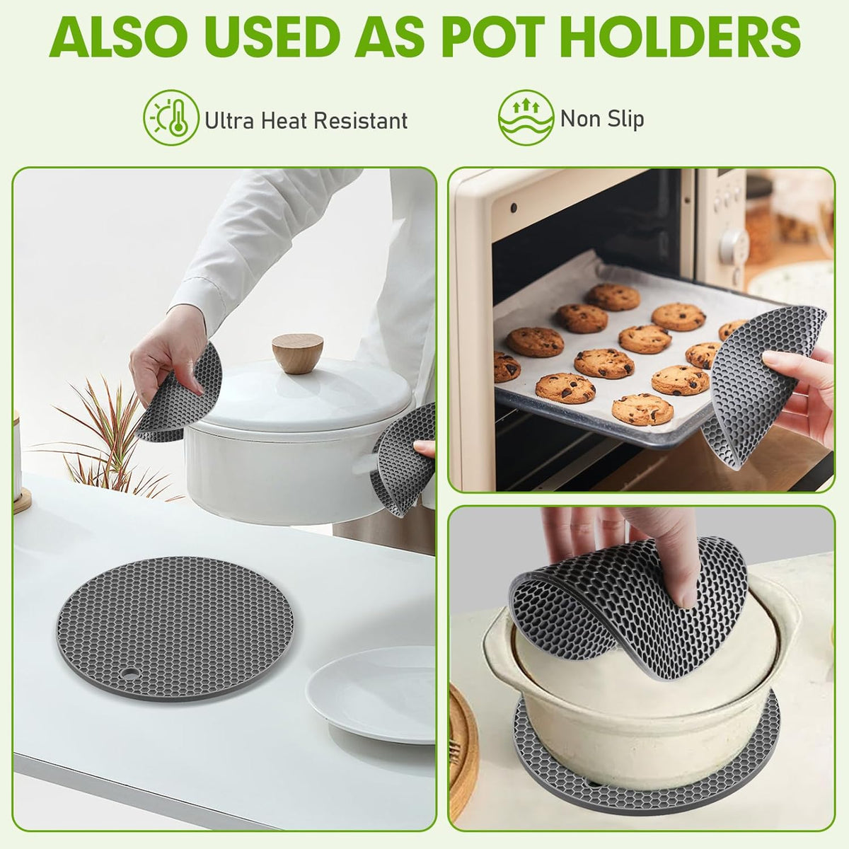 Silicone Trivets for Hot Dishes, Food-Grade Silicone, BPA Free 4PCS | It Can Be Placed on Kitchen Countertops, Dining Tables, or in Pots to Prevent Burns, and Is Dishwasher-Safe.
