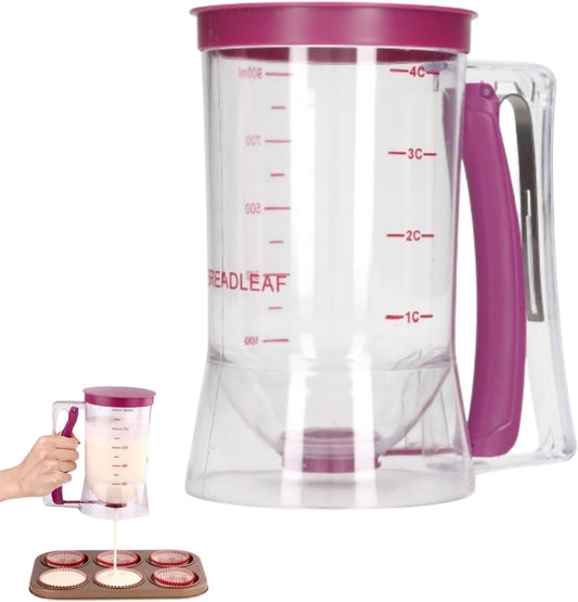 Pancake Batter Dispenser, 4 Cup Batter Dispenser with Squeeze Handle Measuring Marks for Pancakes Waffles Muffins Crepes Cupcakes 17 * 11 * 18.5cm