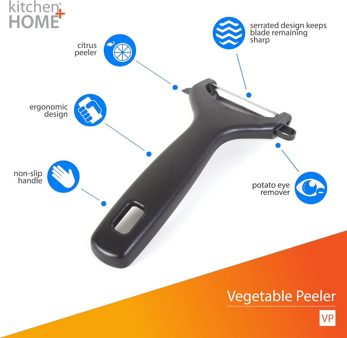 Vegetable Peeler – Serrated Swivel Peeler with built in Potato Eye Remover and Orange Peeler