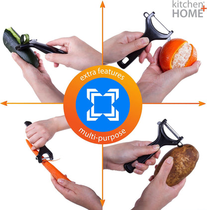 Vegetable Peeler – Serrated Swivel Peeler with built in Potato Eye Remover and Orange Peeler