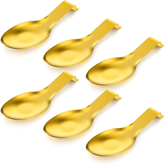 6 Pack 9.85 x 3.74 Inch Stainless Steel Spoon Rest, Spatula Ladle Holder, Gold Kitchen Utensil Rest for Stove Top and Countertop, Dishwasher Safe